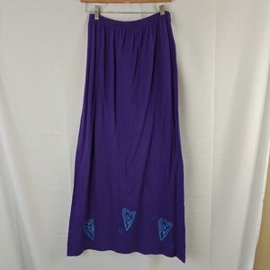 VTG Blue Fish Purple Maxi Skirt Boho Blue Heart Printed Cotton Size 0